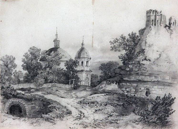 Пейзаж с церковью и руинами. 1861. Алексей Кондратьевич Саврасов